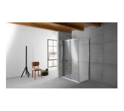 QUBO Box doccia Angolare fix+porta scorrevole cm 69x159 finitura acciaio inox (misura 67/69-157/159 h.195)