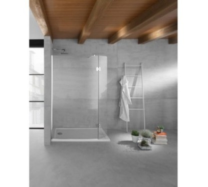 WALK-IN SG3 Parete doccia fissa + volet per Box Doccia cm 68+30 finitura acciaio inox, trasparente 8 mm (misura 68+30 h.200)
