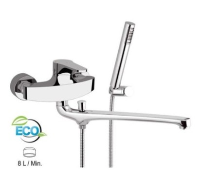 OMEGA ECO Miscelatore lavabo/vasca con canna fusa lunga e con deviatore con kit doccia finitura cromo