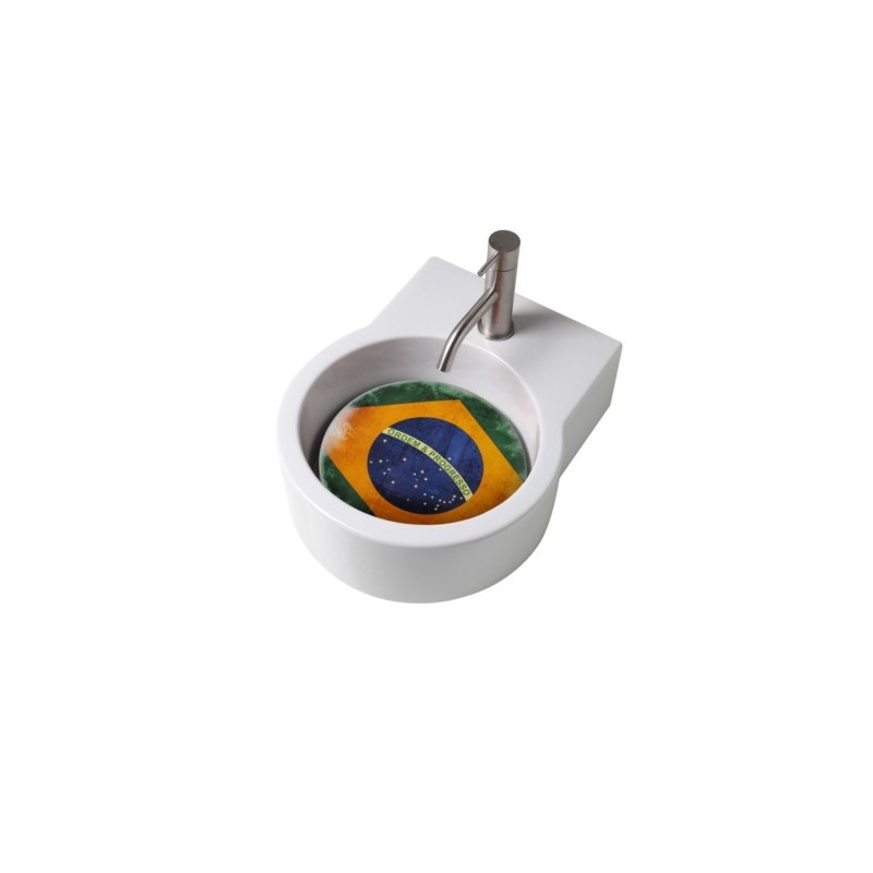 TURN lavabo d'appoggio finitura bianco lucido + piastra Brasile