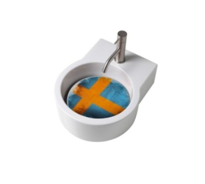 TURN lavabo d'appoggio finitura bianco lucido + piastra Svezia