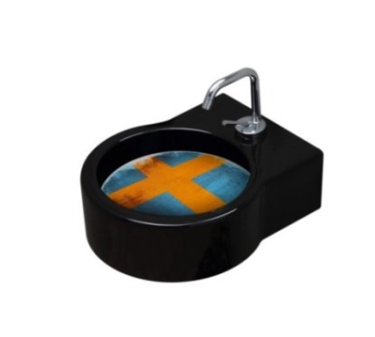TURN lavabo d'appoggio finitura nero + piastra Svezia