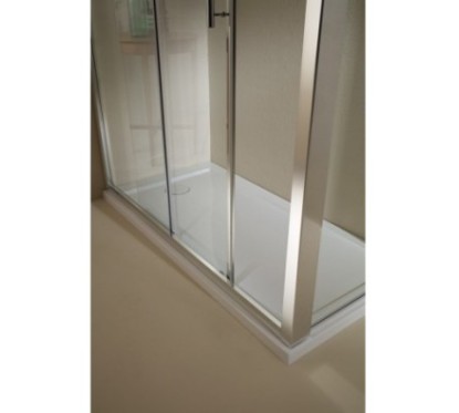 PLANAS Porta 1 anta scorrevole + 1 anta fissa finitura argento satinato 174 cm trasparente (misura 170/174 h.195)
