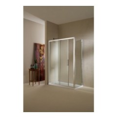 PLANAS Porta 1 anta scorrevole + 1 anta fissa finitura argento satinato 179 cm trasparente (misura 175/179 h.195)