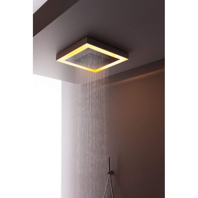 Soffione cromoterapia da incasso in acciaio inox 520x520 mm per interruttore ON/OFF