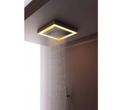 Soffione cromoterapia da incasso in acciaio inox 520x520 mm per interruttore ON/OFF