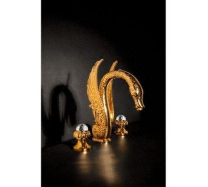 CRYSTAL Batteria lavabo scarico 1”1/4 maniglia swarovski finitura oro lucido