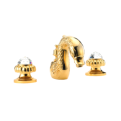 CRYSTAL Batteria bidet con bocca scarico 1”1/4 maniglia swarovski finitura oro lucido
