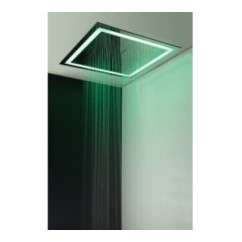 SQUARE Soffione ad incasso quadro 580x580 getto pioggia + cascata + nebbia + cornice LED in acciaio inox finitura super mirror