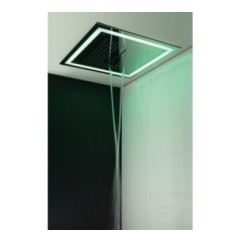 SQUARE Soffione ad incasso quadro 580x580 getto pioggia + cascata + nebbia + cornice LED in acciaio inox finitura super mirror