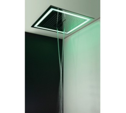 SQUARE Soffione ad incasso quadro 580x580 getto pioggia + cascata + nebbia + cornice LED in acciaio inox finitura super mirror