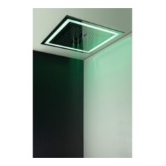 SQUARE Soffione ad incasso quadro 580x580 getto pioggia + cascata + nebbia + cornice LED in acciaio inox finitura super mirror