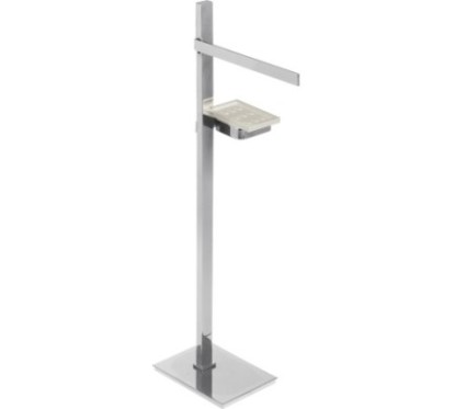 BASIC Piantana in ottone cromato con porta salviette Lungh.25 cm. + portasapone in vetro resina nero