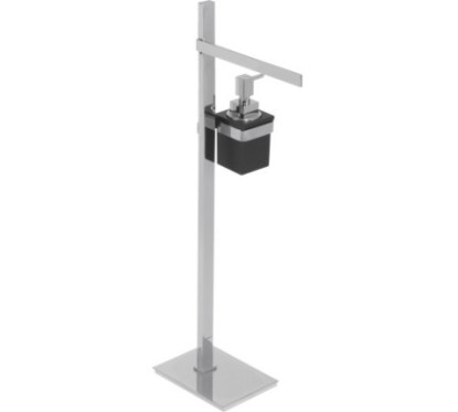 BASIC Piantana in ottone cromato con porta salviette Lungh.25 cm. + dosatore in vetro resina nero