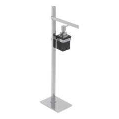 BASIC Piantana in ottone cromato con porta salviette Lungh.25 cm. + dosatore in vetro resina bianco