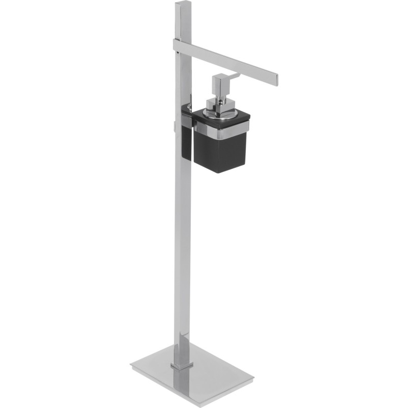 BASIC Piantana in ottone cromato con porta salviette Lungh.25 cm. + dosatore in vetro resina bianco