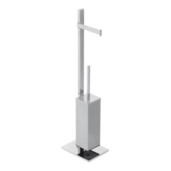 BASIC Piantana in ottone cromato con porta rotolo fisso e porta scopino quadrato