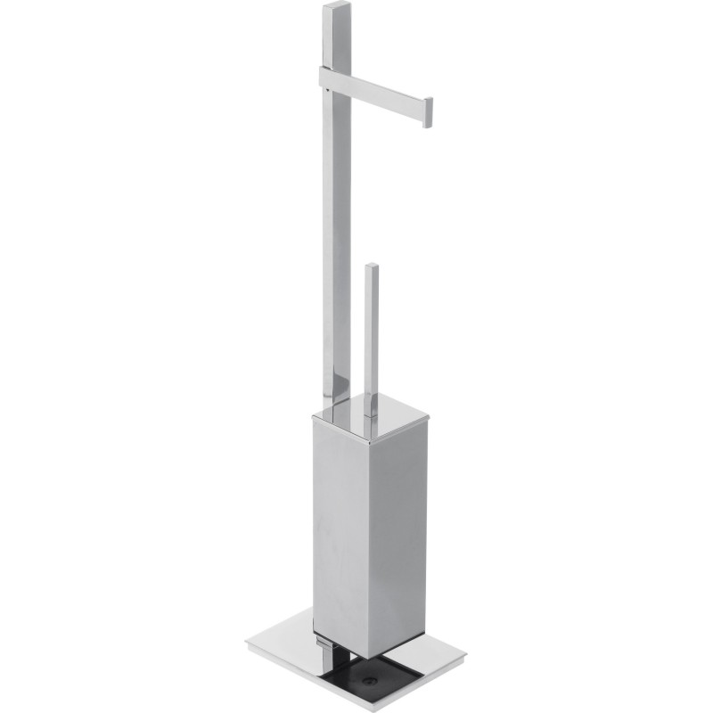 BASIC Piantana in ottone cromato con porta rotolo fisso e porta scopino quadrato
