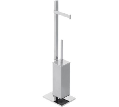 BASIC Piantana in ottone cromato con porta rotolo fisso e porta scopino quadrato