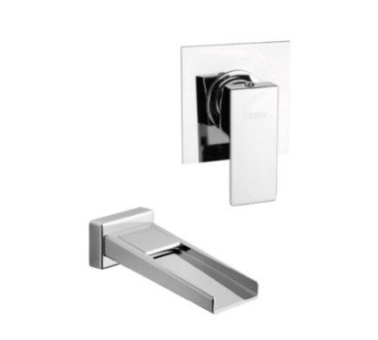 SLIM gruppo lavabo a parete bocca a cascata finitura brushed nickel
