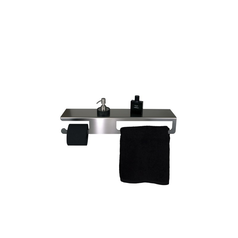 EDEN  mensola portasalviette con dosatore nero e portarotolo L. 61 cm
