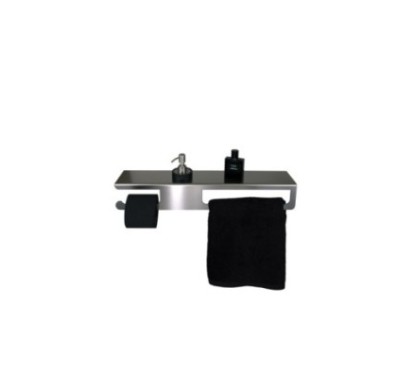 EDEN  mensola portasalviette con dosatore nero e portarotolo L. 61 cm