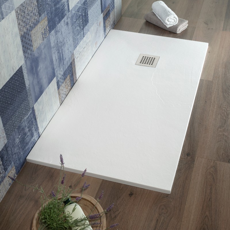 AQUArelax piatto doccia SLIM marmoresina rettangolare 70x90 cm bianco effetto pietra h 2,7cm