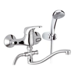 ECO Miscelatore lavabo/vasca con canna ''S'' cm.20, deviatore con kit doccia finitura cromo