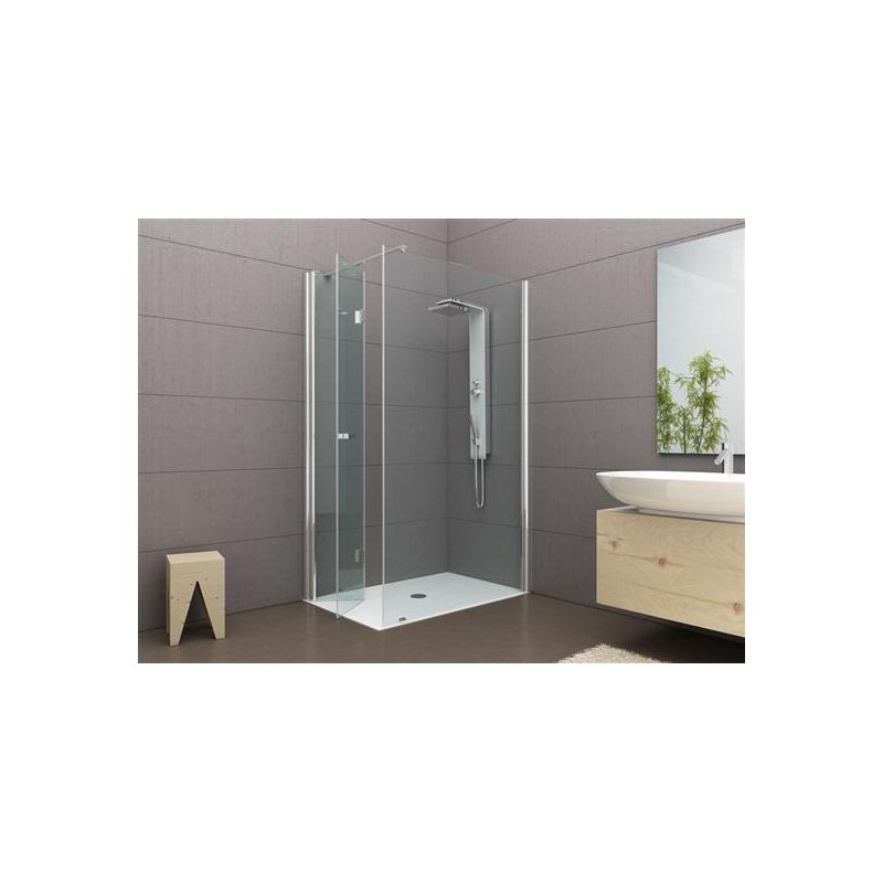PANORAMA Box doccia Angolare fix+soffietto cm 140x80 finitura cromo  (misura 78/80-138/140 h.200)