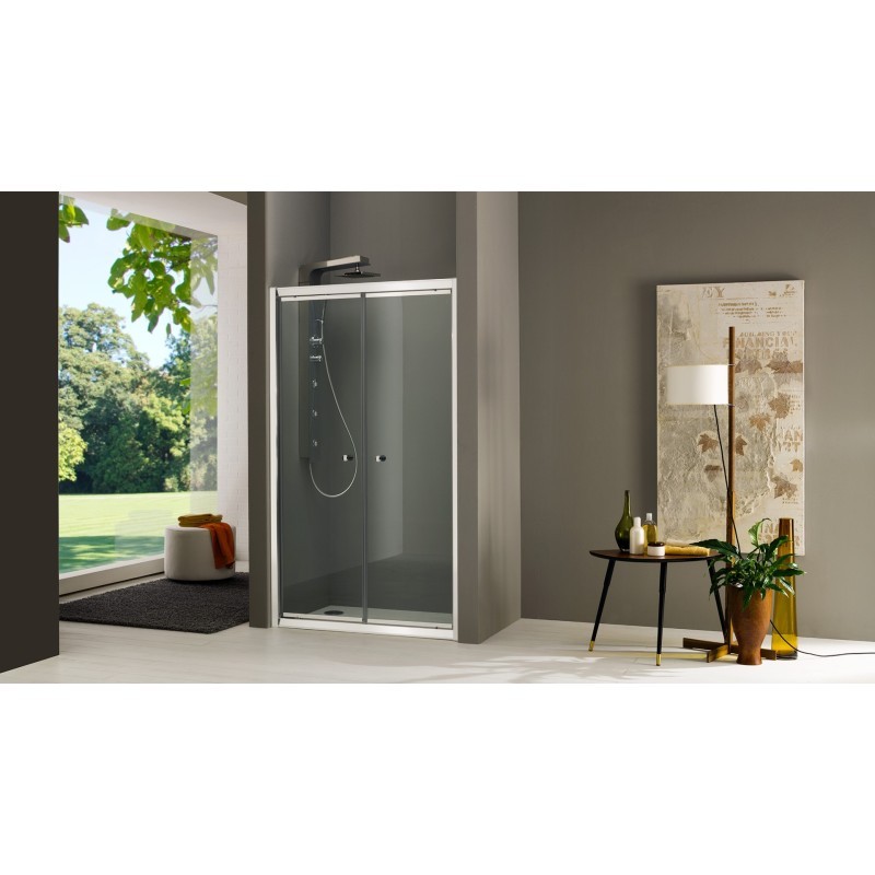 FLY porta a 2 ante battenti finitura argento satinato 100 cm trasparente (misura 95/100 h.195)