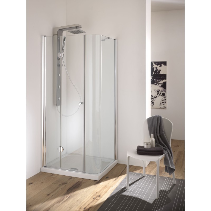FUJI Box doccia Angolare porta cerniera finitura argento satinato Porta 100 Fisso 80 cm trasparente (misura 78/80-98/100 h.185)