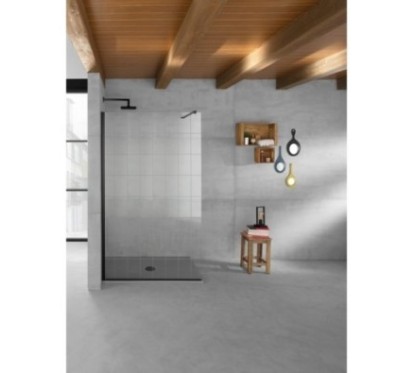 PANORAMA Parete doccia fissa per Box Doccia cm 100 vetro molato finitura nero opaco (misura 98/100 h.200)
