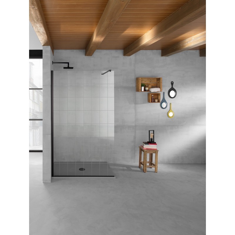 PANORAMA Parete doccia fissa per Box Doccia cm 90 vetro molato finitura nero opaco (misura 88/90 h.200)