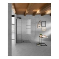 PANORAMA Parete doccia fissa per Box Doccia cm 100 cristallo 6 mm serigrafato verticale finitura nero opaco (98/100 h.200)