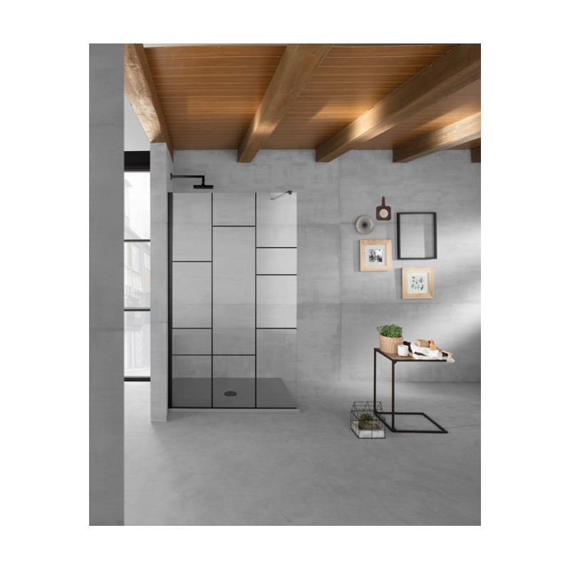 PANORAMA Parete doccia fissa per Box Doccia cm 120 cristallo 6 mm serigrafato verticale finitura nero opaco (118/120 h.200)