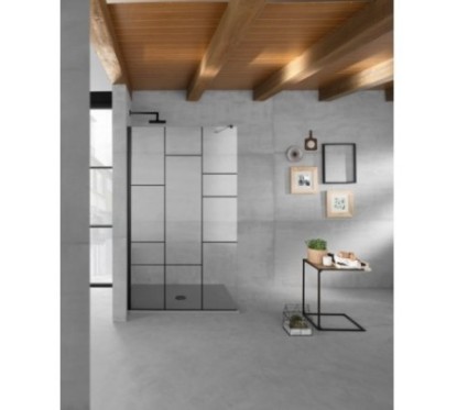 PANORAMA Parete doccia fissa per Box Doccia cm 120 cristallo 6 mm serigrafato verticale finitura nero opaco (118/120 h.200)