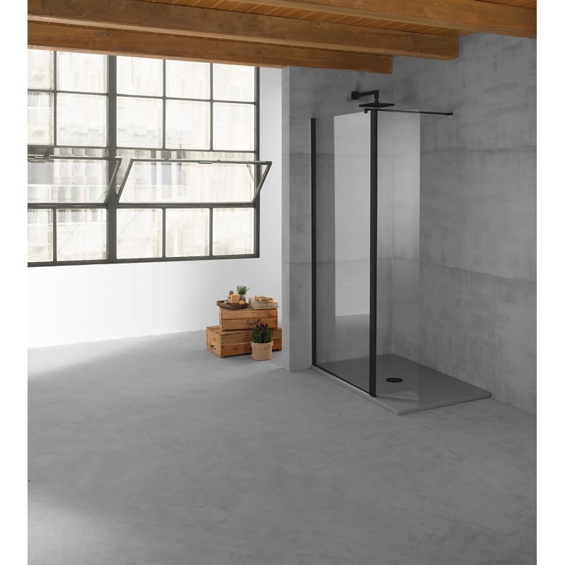 PANORAMA Parete doccia fissa con volet per Box Doccia cm 88/90+30 finitura nero opaco (misura 88/90+30 h.200)