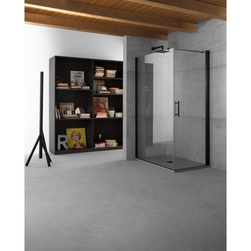 PANORAMA Box doccia Angolare fix+battente cm 90x80 finitura nero opaco (misura 78/80-88/90 h.200)