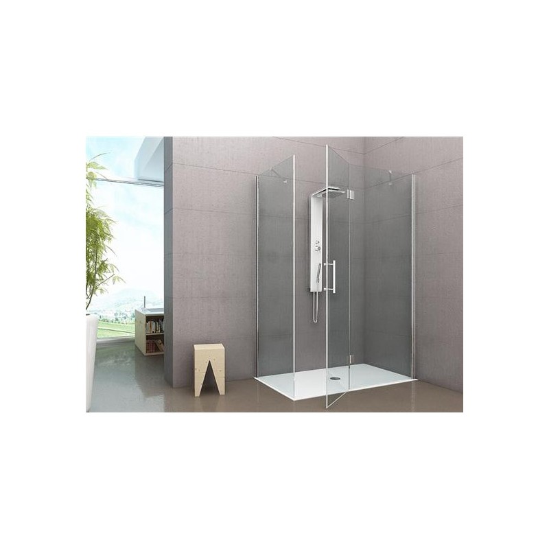 PANORAMA Box doccia Angolare fix+porta battente cm 90x140 finitura argento satinato (misura 88/90-138/140 h.200)