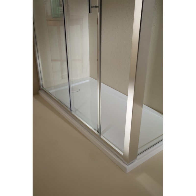 PLANAS Porta 1 anta scorrevole + 1 anta fissa finitura argento satinato 149 cm trasparente (misura 145/149 h.195)