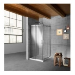 QUBO Box doccia Angolare cm 99 finitura acciaio inox (misura 97/99-97/99 h.195)