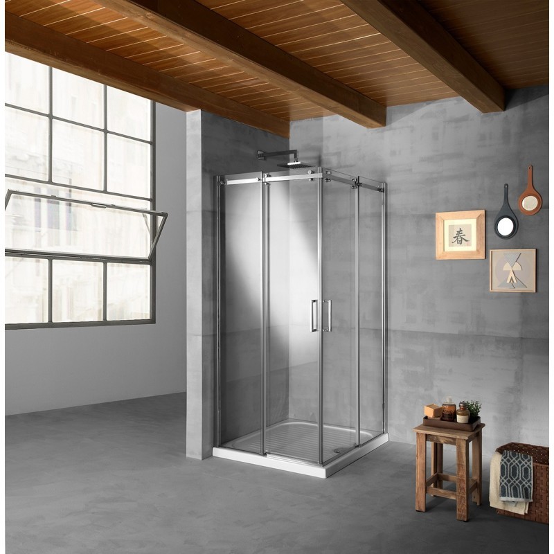 QUBO Box doccia Angolare cm 99 finitura acciaio inox (misura 97/99-97/99 h.195)