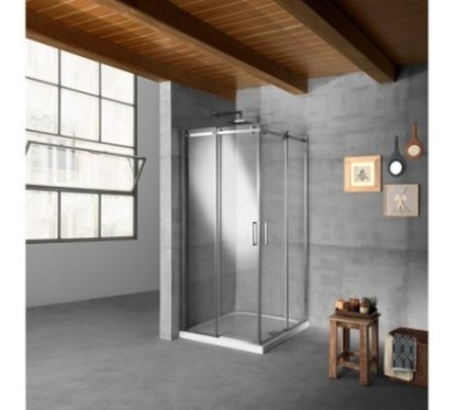 QUBO Box doccia Angolare cm 99 finitura acciaio inox (misura 97/99-97/99 h.195)