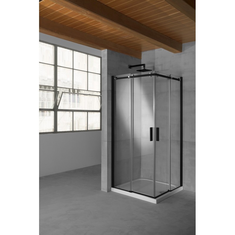 QUBO Box doccia Angolare cm 90 finitura nero opaco (misura 87/90-87/90 h.195)