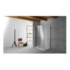 QUBO Box doccia Angolare fix+porta scorrevole cm 79x129 finitura acciaio inox (misura 77/79-127/129 h.195)