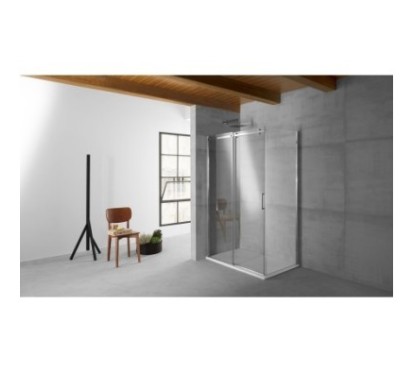 QUBO Box doccia Angolare fix+porta scorrevole cm 89x129 finitura acciaio inox (misura 87/89-127/129 h.195)