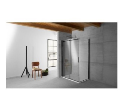 QUBO Box doccia Angolare fix+porta scorrevole cm 90x160 finitura nero opaco (misura 87/90-157/160 h.195)