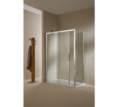 SANDERRA Porta 1 anta scorrevole + 1 anta fissa finitura argento satinato 119 cm trasparente (misura 115/119 h.195)