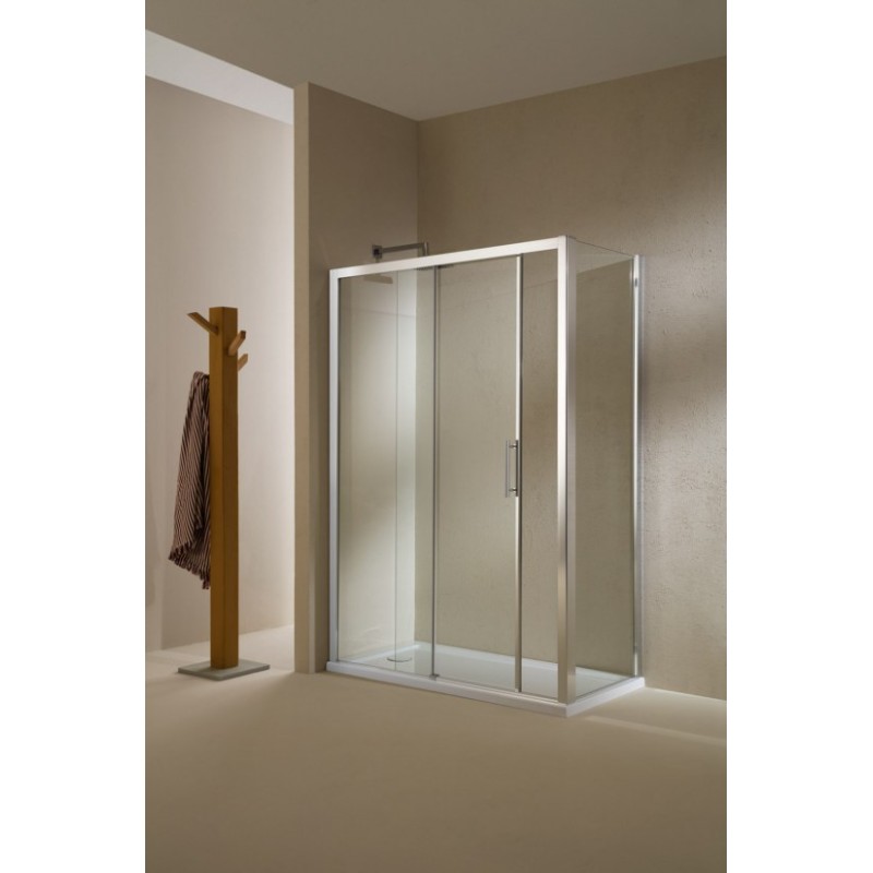 SANDERRA Porta 1 anta scorrevole + 1 anta fissa finitura argento satinato 134 cm trasparente (misura 130/134 h.195)