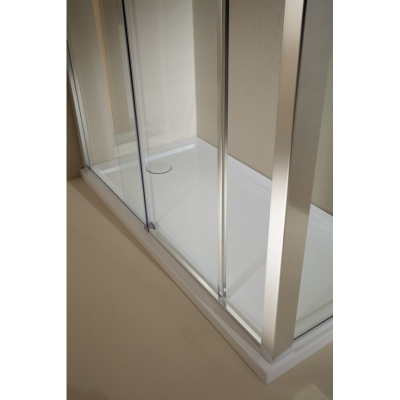 SANDERRA Porta 1 anta scorrevole + 1 anta fissa finitura argento satinato 149 cm trasparente (misura 145/149 h.195)